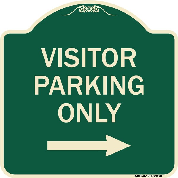 Reserved Parking Visitor Parking W/ Right Arrow Heavy-Gauge Aluminum Sign, 18" x 18", G-1818-23020